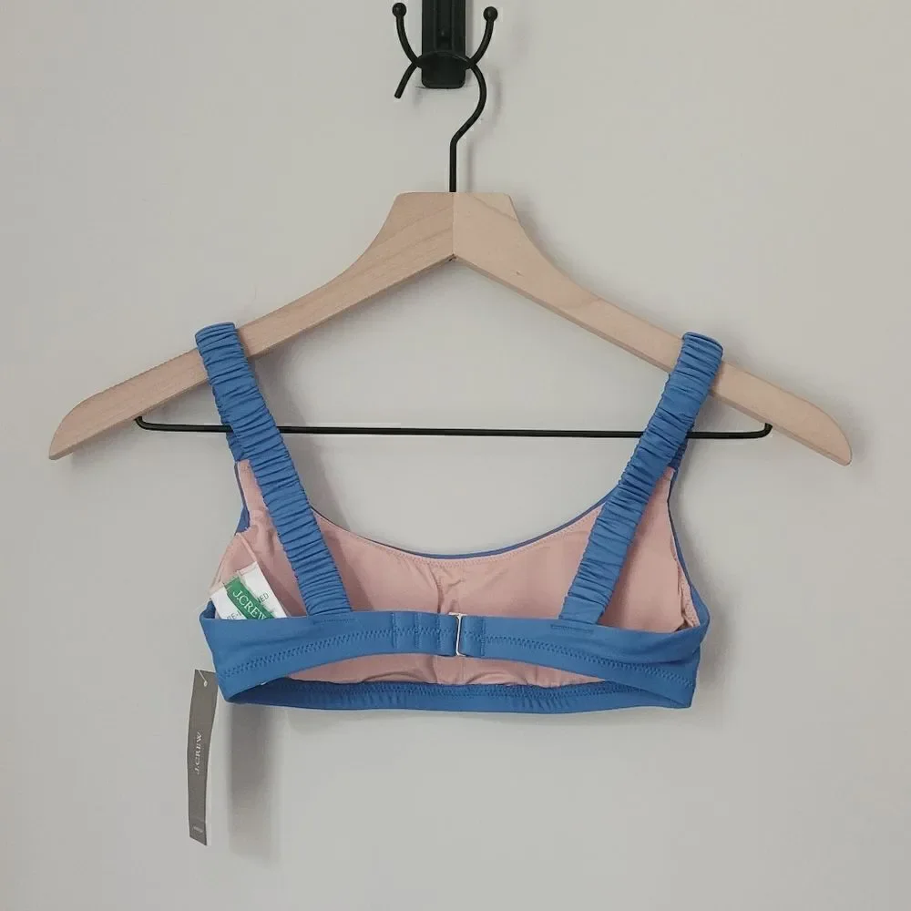 New J.Crew Scrunchie-Strap Squareneck Bikini Top Size XXS in Blue NWT